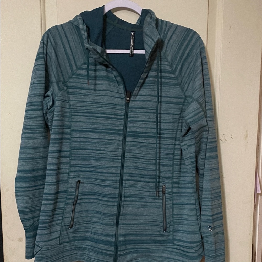 Kuhl Piper Striped Teal Zip-Up Lightweight Hoodie Size Lg